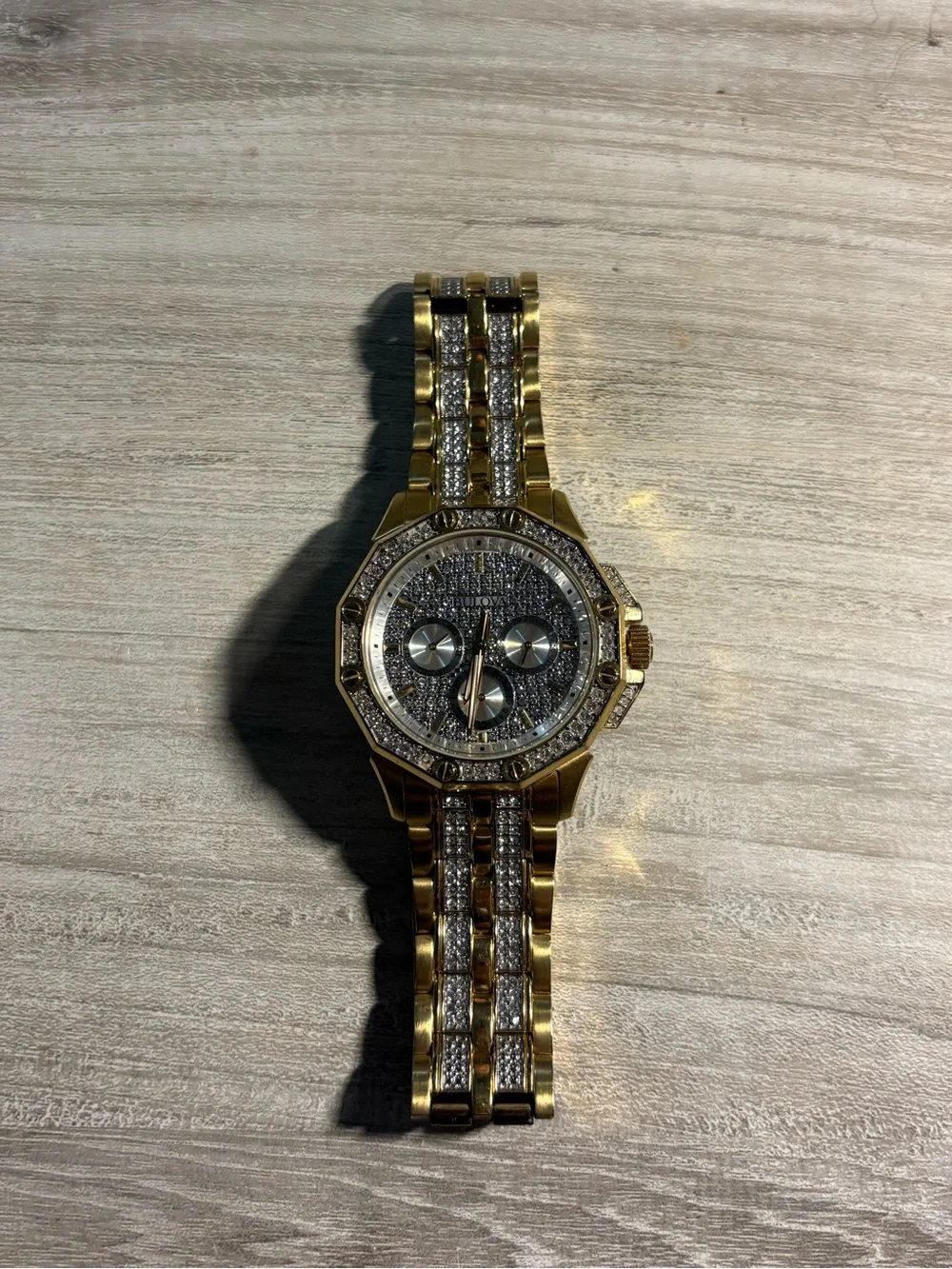 Bulova Gold and Silver Crystal-Accented Men's Chronograph Watch - Picture 2 of 6